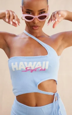 Baby Blue Hawaii Soft Knit Cut Out Top