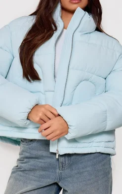 Baby Blue Heart Pocket Detail Puffer Coat