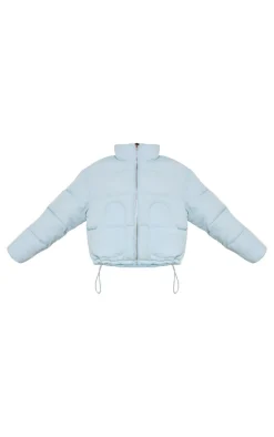 Baby Blue Heart Pocket Detail Puffer Coat