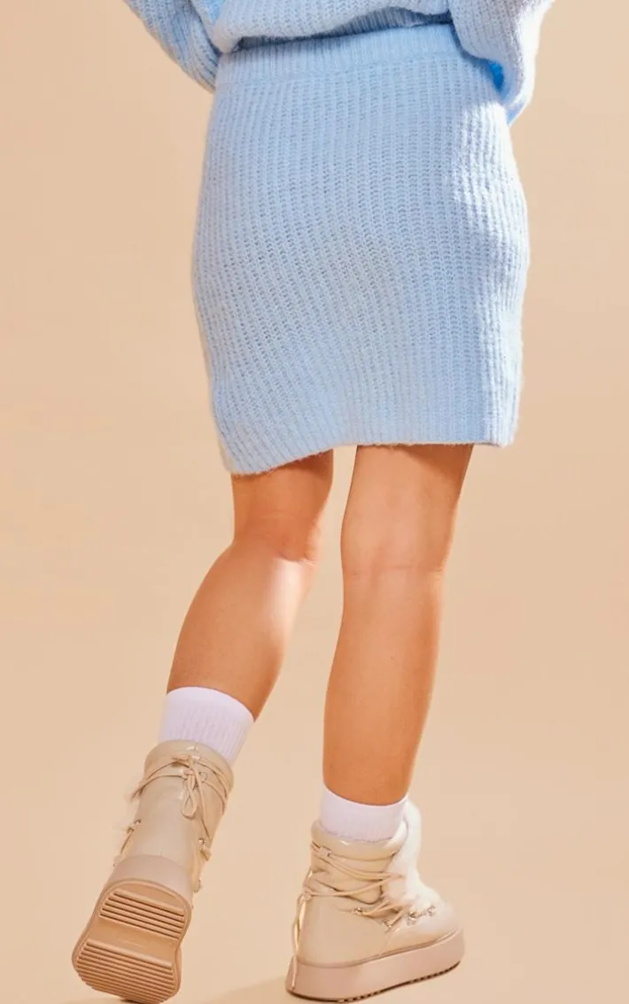 Baby Blue Knitted Brushed Mini Skirt