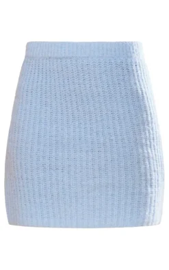 Baby Blue Knitted Brushed Mini Skirt