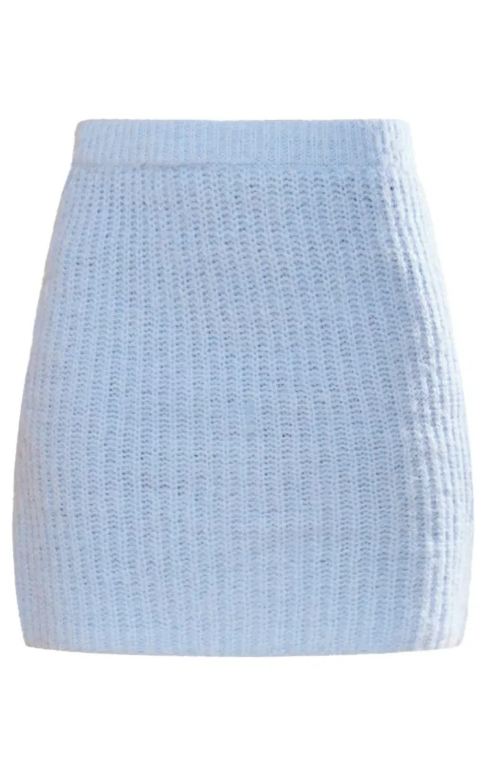 Baby Blue Knitted Brushed Mini Skirt