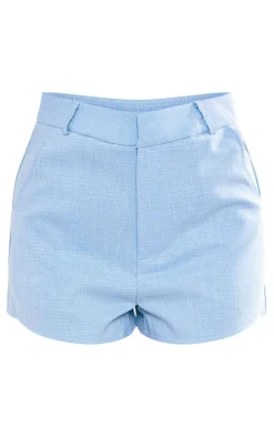 Baby Blue Linen Look Tailored High Waisted Shorts