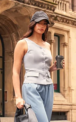 Baby Blue Tailored Woven One Shoulder Waist Coat