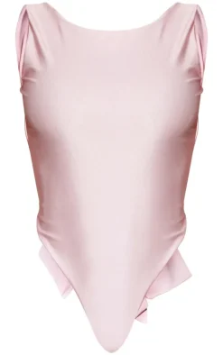 Baby Pink Backless Bow Detail Racer Swimsuit