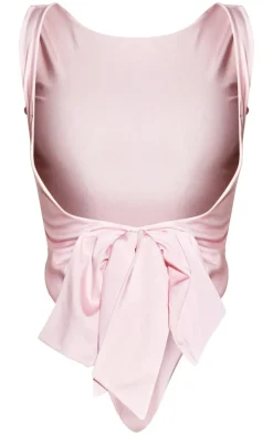Baby Pink Backless Bow Detail Racer Swimsuit