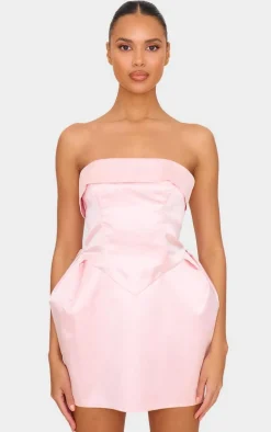 Baby Pink Boned Bandeau Shift Dress