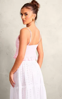 Baby Pink Broderie Elastic Waist Cami