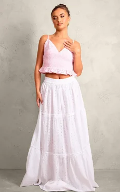 Baby Pink Broderie Elastic Waist Cami