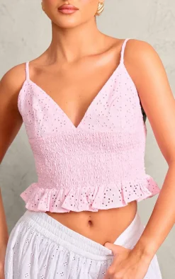 Baby Pink Broderie Elastic Waist Cami