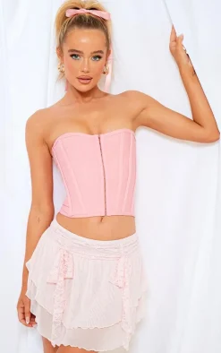 Baby Pink Chiffon Ruffle Detail Flippy Mini Skirt