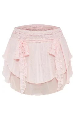 Baby Pink Chiffon Ruffle Detail Flippy Mini Skirt