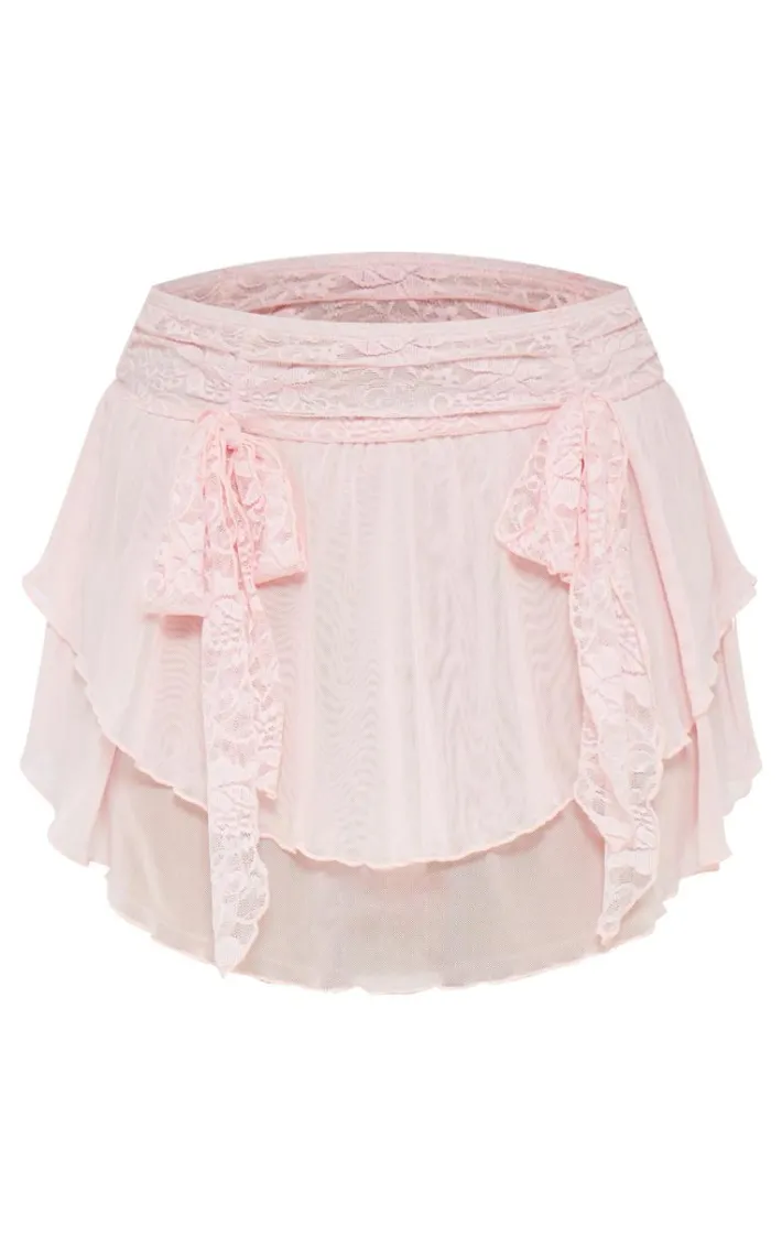 Baby Pink Chiffon Ruffle Detail Flippy Mini Skirt