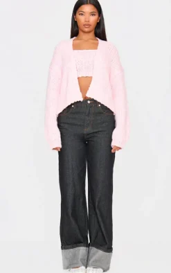 Baby Pink Chunky Knit Cami Top And Cardigan Set