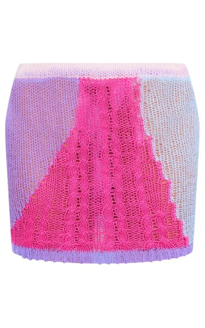 Baby Pink Contrast Open Knit Mini Skirt
