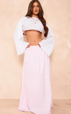 Baby Pink Cotton Poplin Elasticated Waist Maxi Skirt