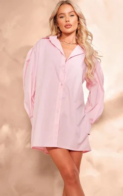 Baby Pink Cotton Poplin Oversized Shirt Dress