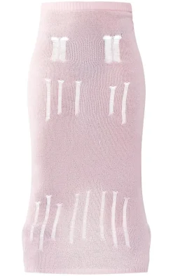 Baby Pink Distressed Ladder Knit Maxi Skirt