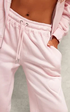 Baby Pink Embossed Heart Wide Leg Sweatpants