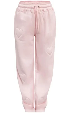 Baby Pink Embossed Heart Wide Leg Sweatpants
