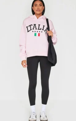 Baby Pink Embroidered Italia Print Hoodie