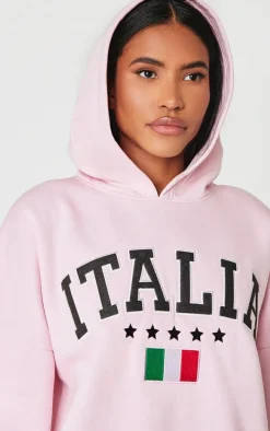 Baby Pink Embroidered Italia Print Hoodie