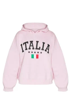 Baby Pink Embroidered Italia Print Hoodie