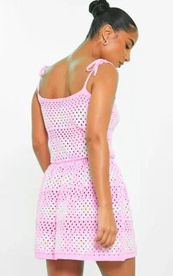 Baby Pink Flower Crochet Floaty Dress