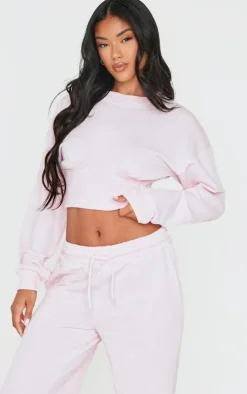 Baby Pink Gathered Bust Cropped Sweatshirt