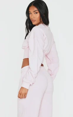 Baby Pink Gathered Bust Cropped Sweatshirt