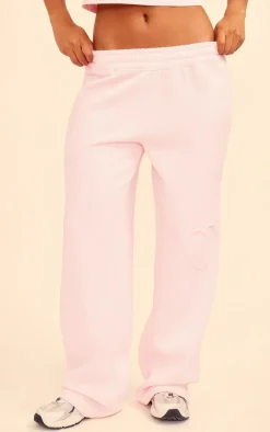 Baby Pink Heart Embossed Wide Leg Sweatpants