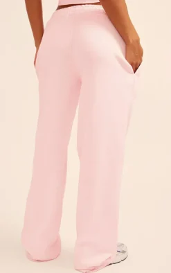 Baby Pink Heart Embossed Wide Leg Sweatpants