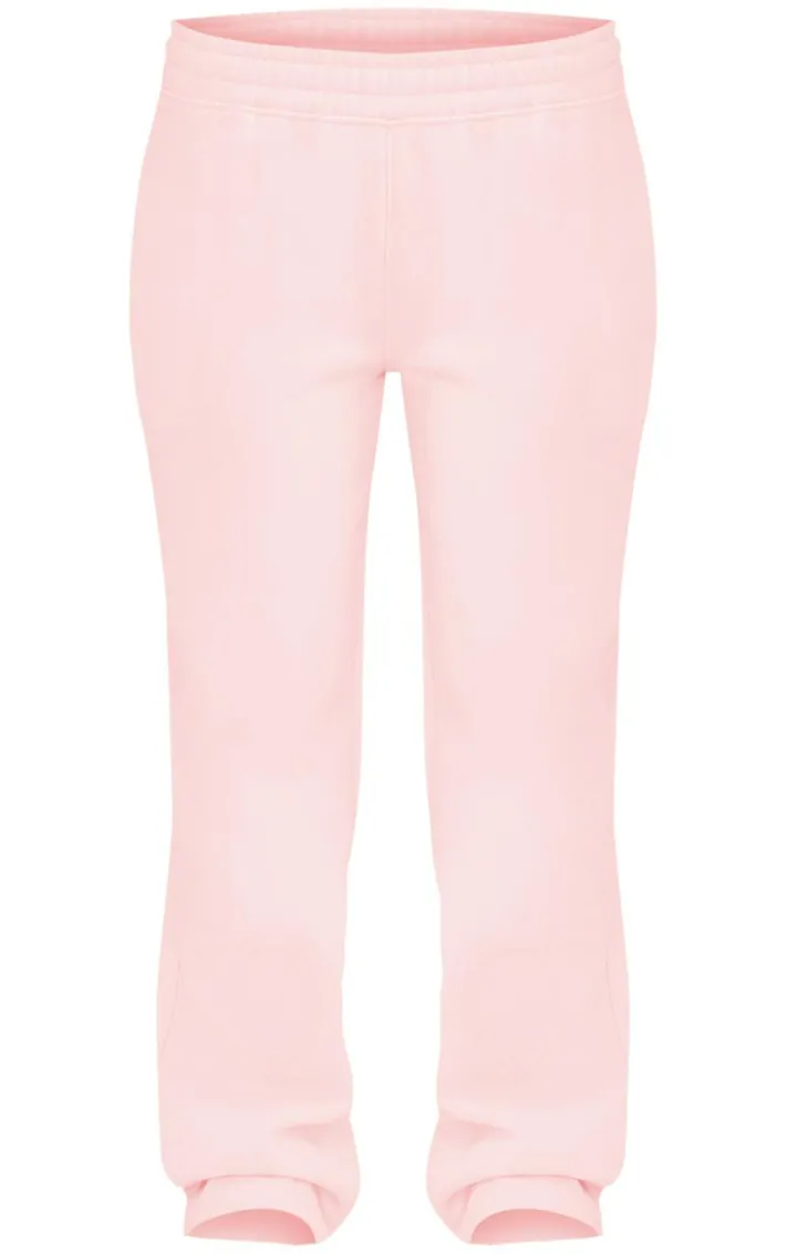 Baby Pink Heart Embossed Wide Leg Sweatpants