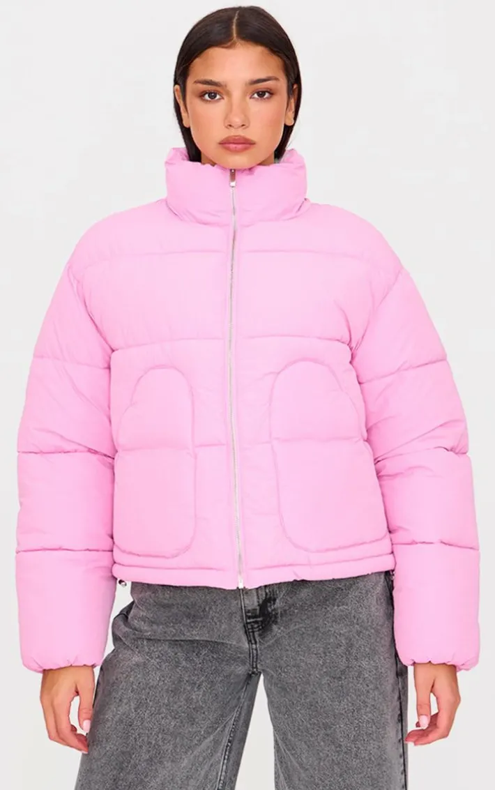Baby Pink Heart Pocket Detail Puffer Coat
