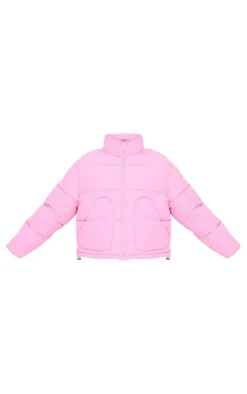 Baby Pink Heart Pocket Detail Puffer Coat