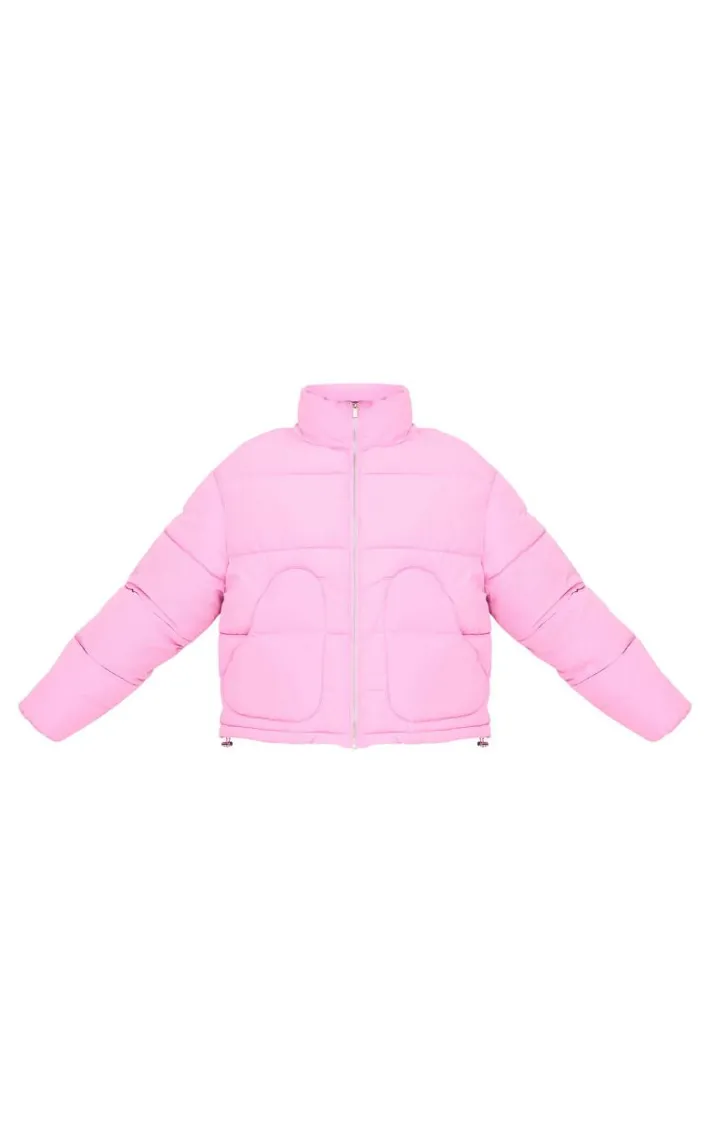 Baby Pink Heart Pocket Detail Puffer Coat