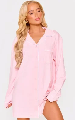 Baby Pink Jersey Piping Detail Long Sleeve Nightdress
