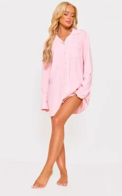 Baby Pink Jersey Piping Detail Long Sleeve Nightdress