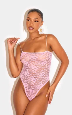 Baby Pink Lace Spaghetti Strap Bodysuit