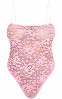 Baby Pink Lace Spaghetti Strap Bodysuit