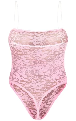 Baby Pink Lace Spaghetti Strap Bodysuit