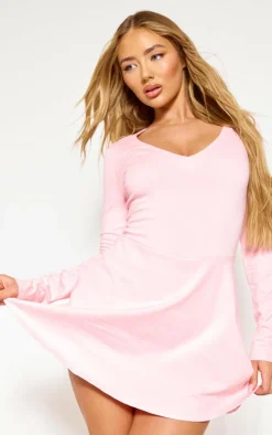 Baby Pink Long Sleeve Detail Skort Romper