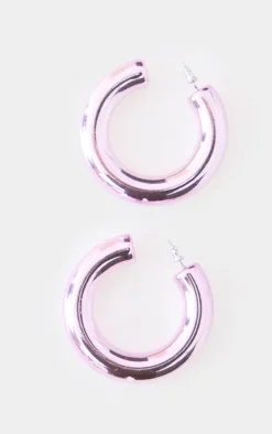 Baby Pink Metallic Chunky Hoop Earrings