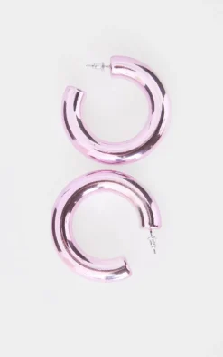 Baby Pink Metallic Chunky Hoop Earrings