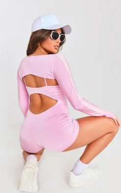 Baby Pink Open Back Romper With Bolero