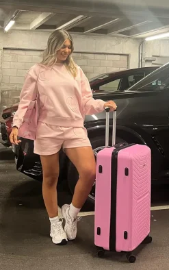 Baby Pink Oversized Heart Embossed Runner Shorts