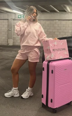 Baby Pink Oversized Heart Embossed Runner Shorts