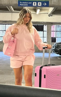 Baby Pink Oversized Heart Embossed Runner Shorts