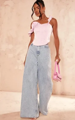 Baby Pink Premium Satin Rose Applique Corset Top