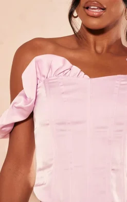 Baby Pink Premium Satin Rose Applique Corset Top